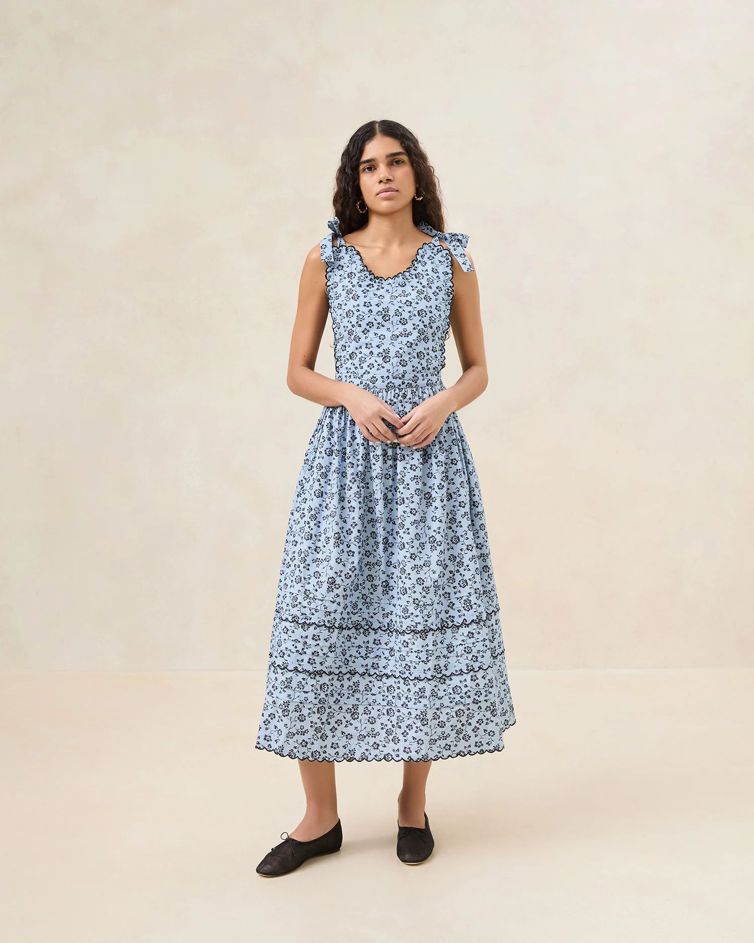 Bruna Blue/Black Floral Apron Dress | Loeffler Randall