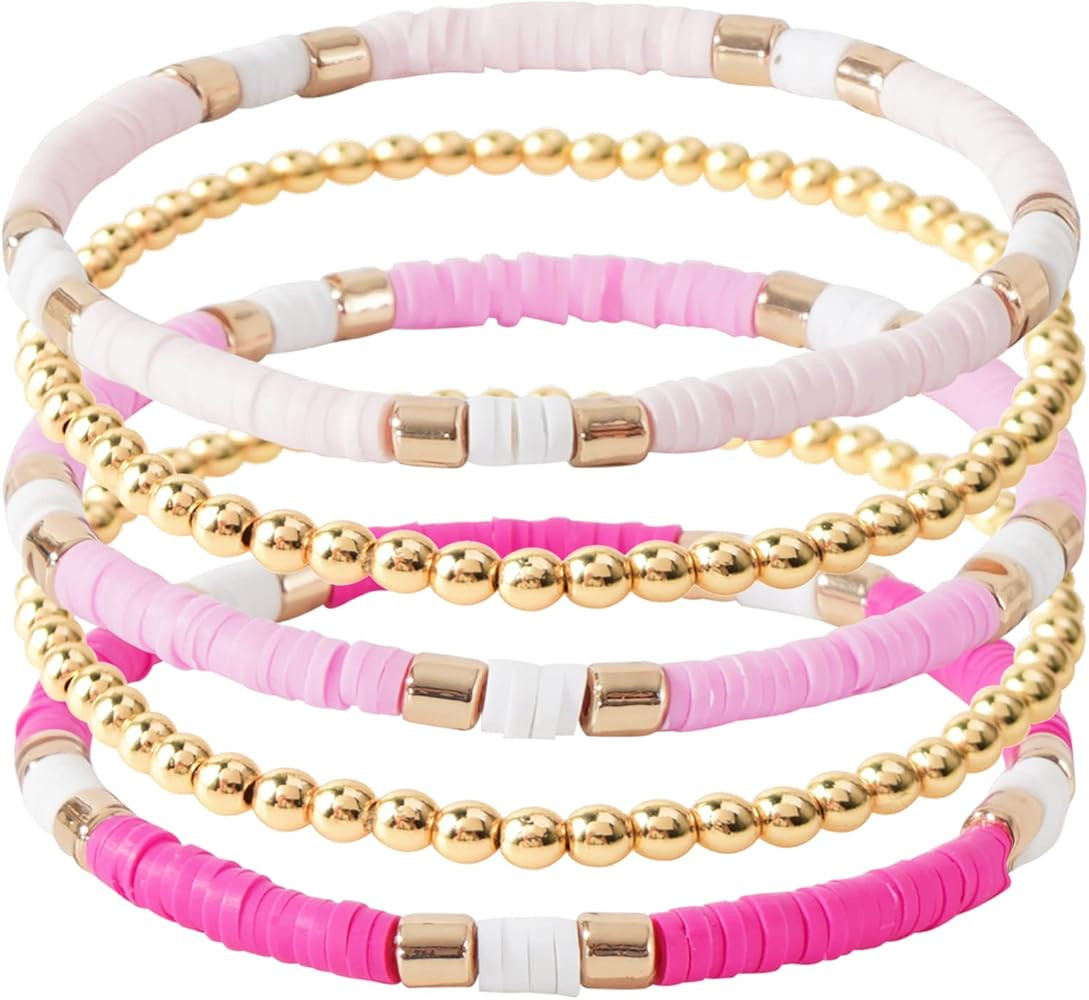 GOOJIDS Surfer Heishi Clay Bead Bracelets for Women Bohemian Stackable Evil Eye Vinyl Disc Beaded... | Amazon (US)