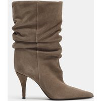 Zara - Suede Gathered High-Heel Boots - Taupe Gray - 11 - Woman | Zara US