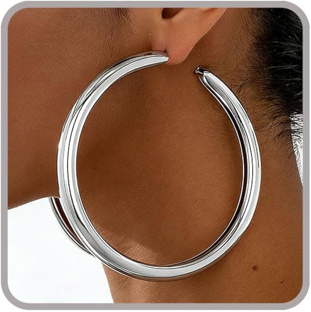 Chunky Gold Hoops Earrings for Women Lightweight Big Silver Earrings Hoops Large Black Hoop Earri... | Amazon (US)