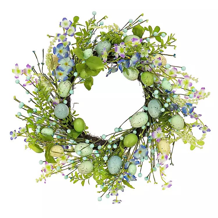 Blue and Green Flowering Easter Eggs Wreath | Kirkland's Home