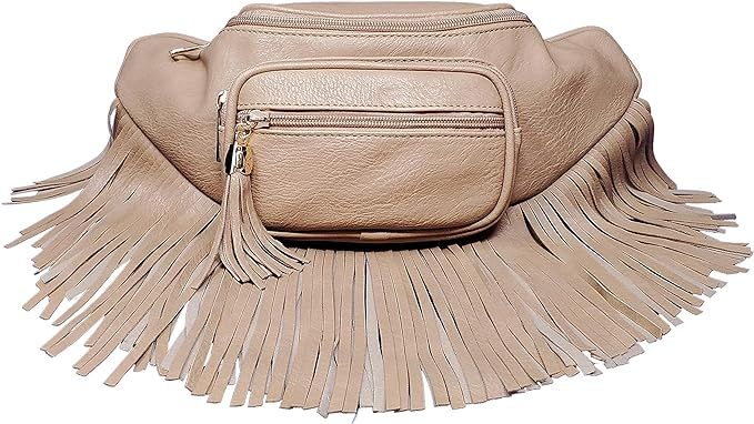 Solene Fringe purse Fanny Pack for women fashion waist packs with Multi Zipper Pockets Enjoy for ... | Amazon (US)