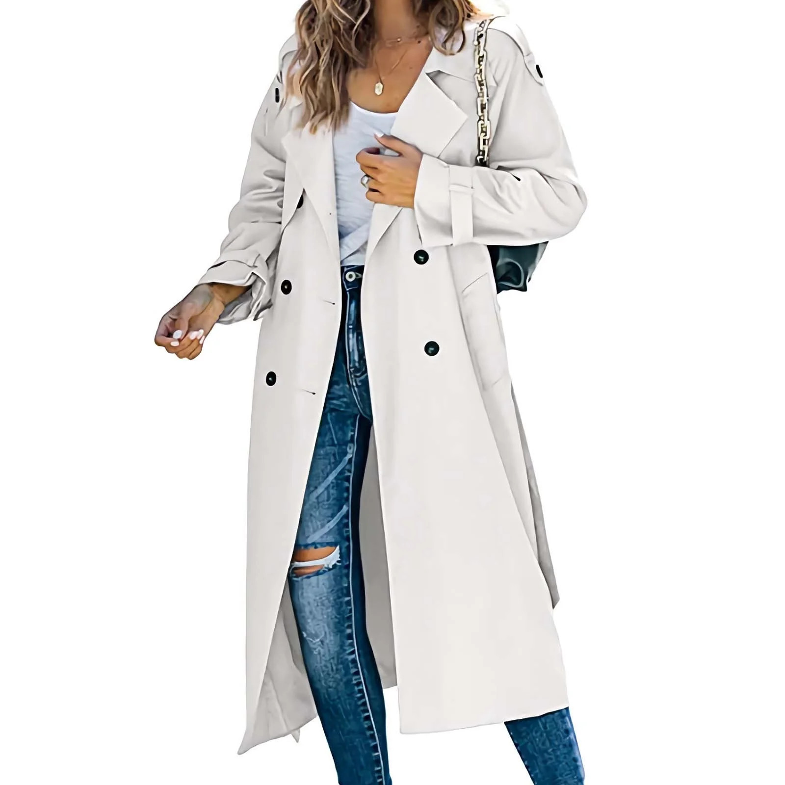XFLWAM Women Trench Coats Double-Breasted 2022 Fall Fashion Windproof Classic Lapel Overcoat Thin... | Walmart (US)