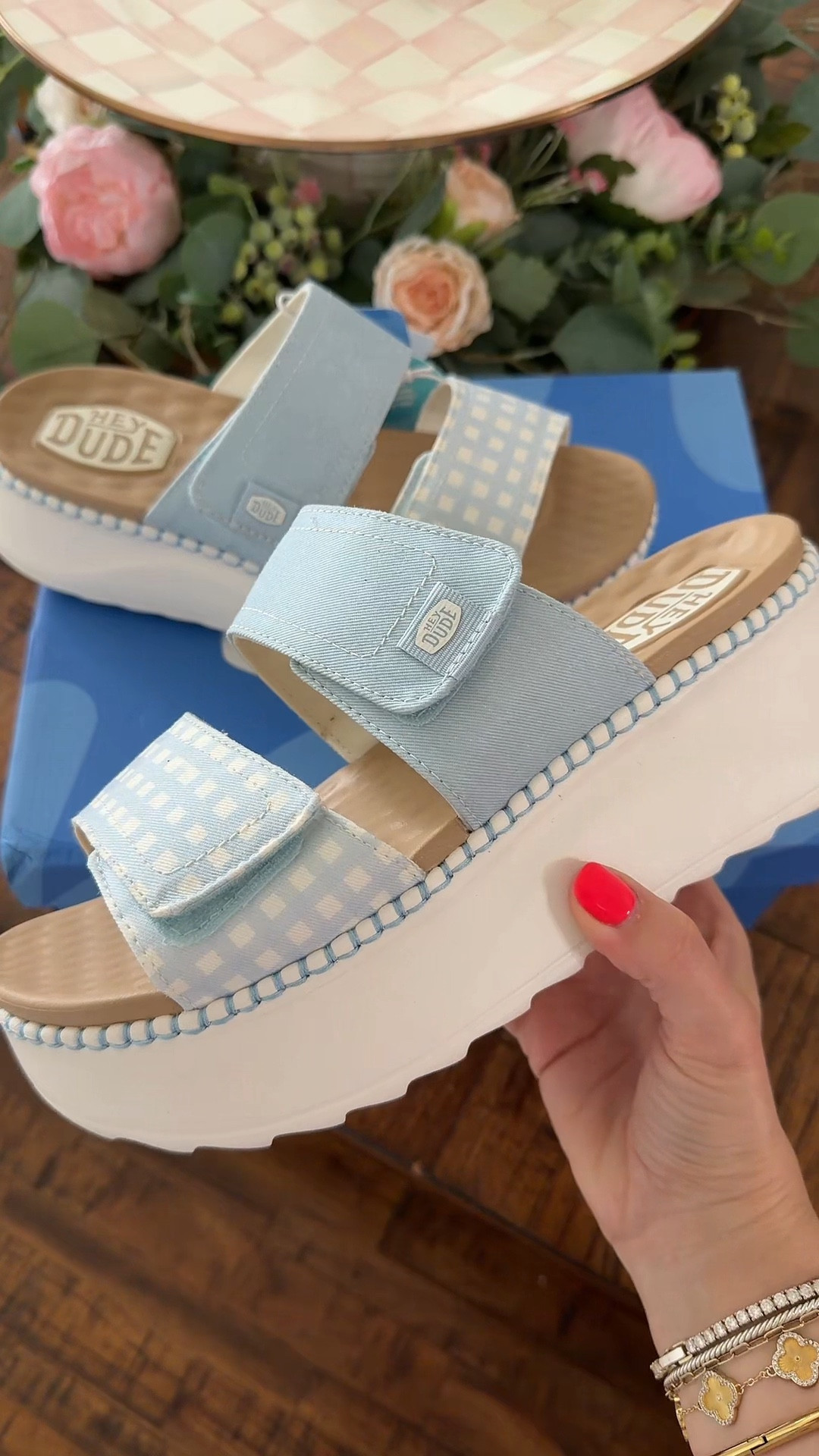 Heydude gingham slides! So comfy true to size!