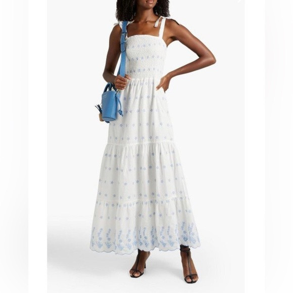 Walter Baker tie shoulder eyelet lace white and blue maxi dress size Large. NWT | Poshmark