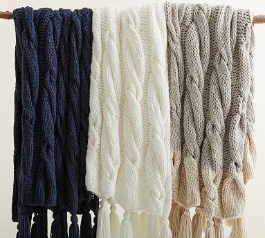 Bluma Chunky Knit Tassel Throws | Pottery Barn (US)