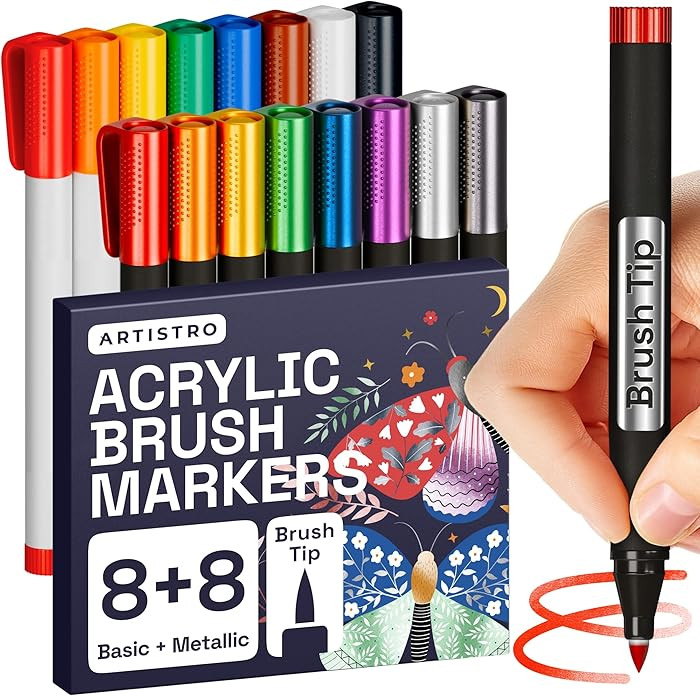 ARTISTRO Paint Markers - Acrylic Pens for Rock, Glass, Fabric, DIY - Art Supplies - 16 Brush Tip ... | Amazon (US)