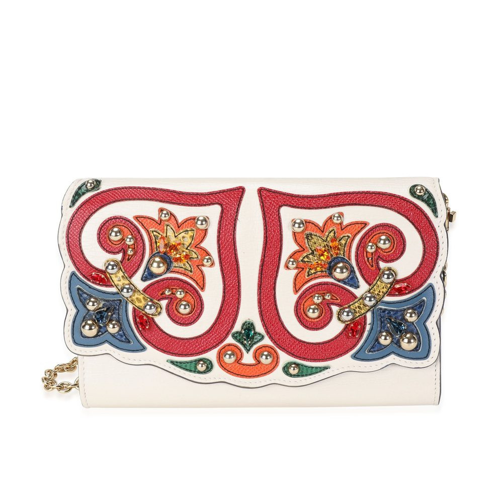 Dolce & Gabbana Beige Crystal-Embellished Leather Chain Wallet | Poshmark