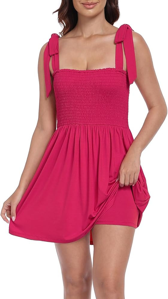 HDE Women's Romper Dress with Built in Shorts Summer Smocked Mini Sundress | Amazon (US)