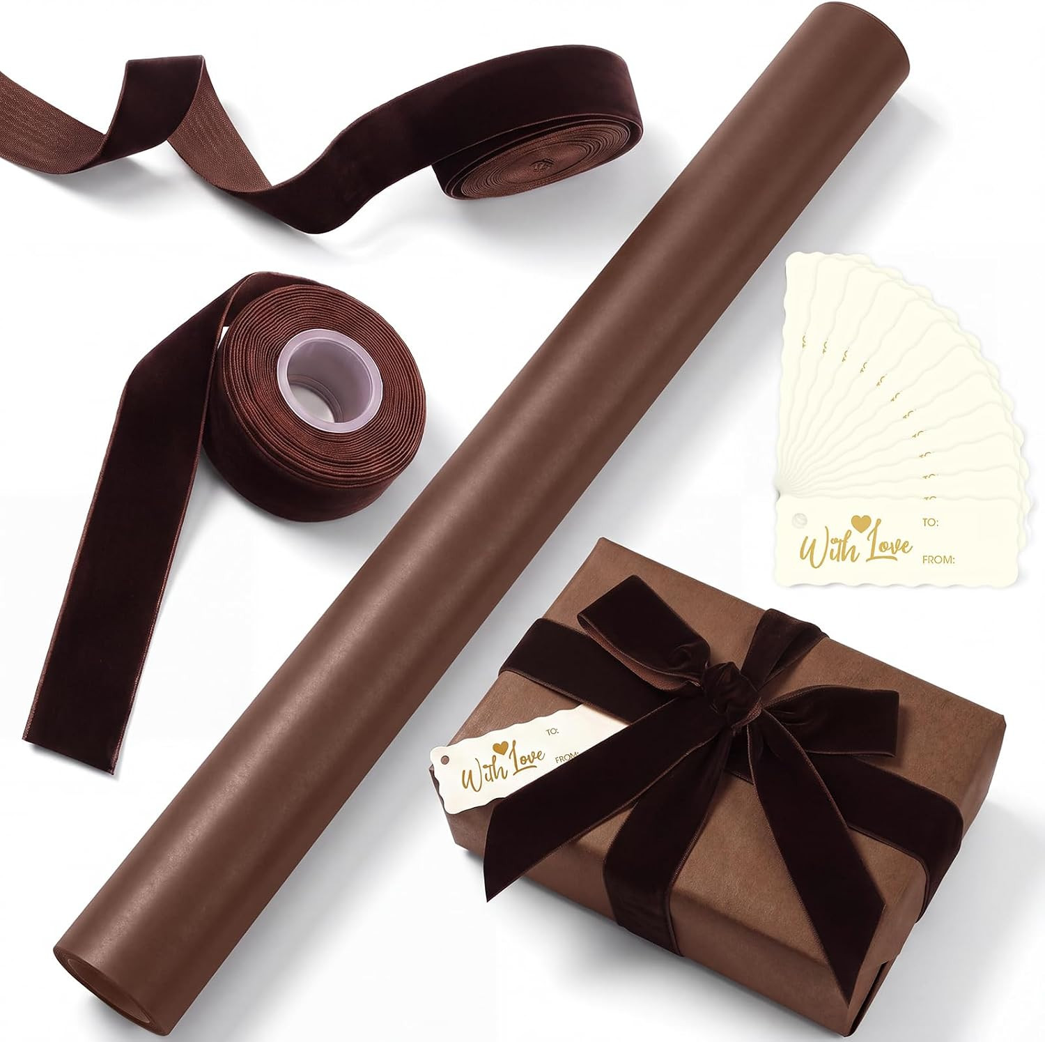 Ctosree Brown Christmas Kraft Wrapping Paper with Ribbon Gift Wrapping Kit | Amazon (US)