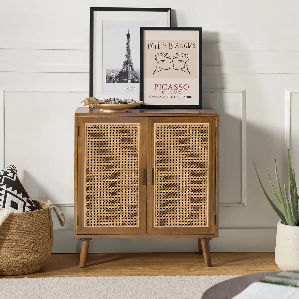 Kelly Clarkson Home Emily 31'' Tall 2 - Rattan Door Accent Cabinet with Solid Wood Legs & Reviews... | Wayfair North America