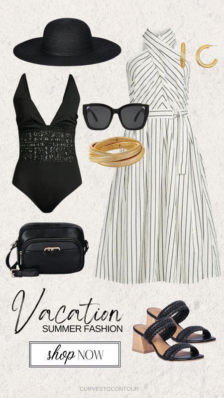 Vacation ready with the cutest black and white stripe summer dress from Walmart! And how cute is this little black one piece bathing suit? I love the fun crochet detail. @walmartfashion #walmartfashion #WalmartPartner 

#LTKfindsunder50 #LTKstyletip #LTKmidsize