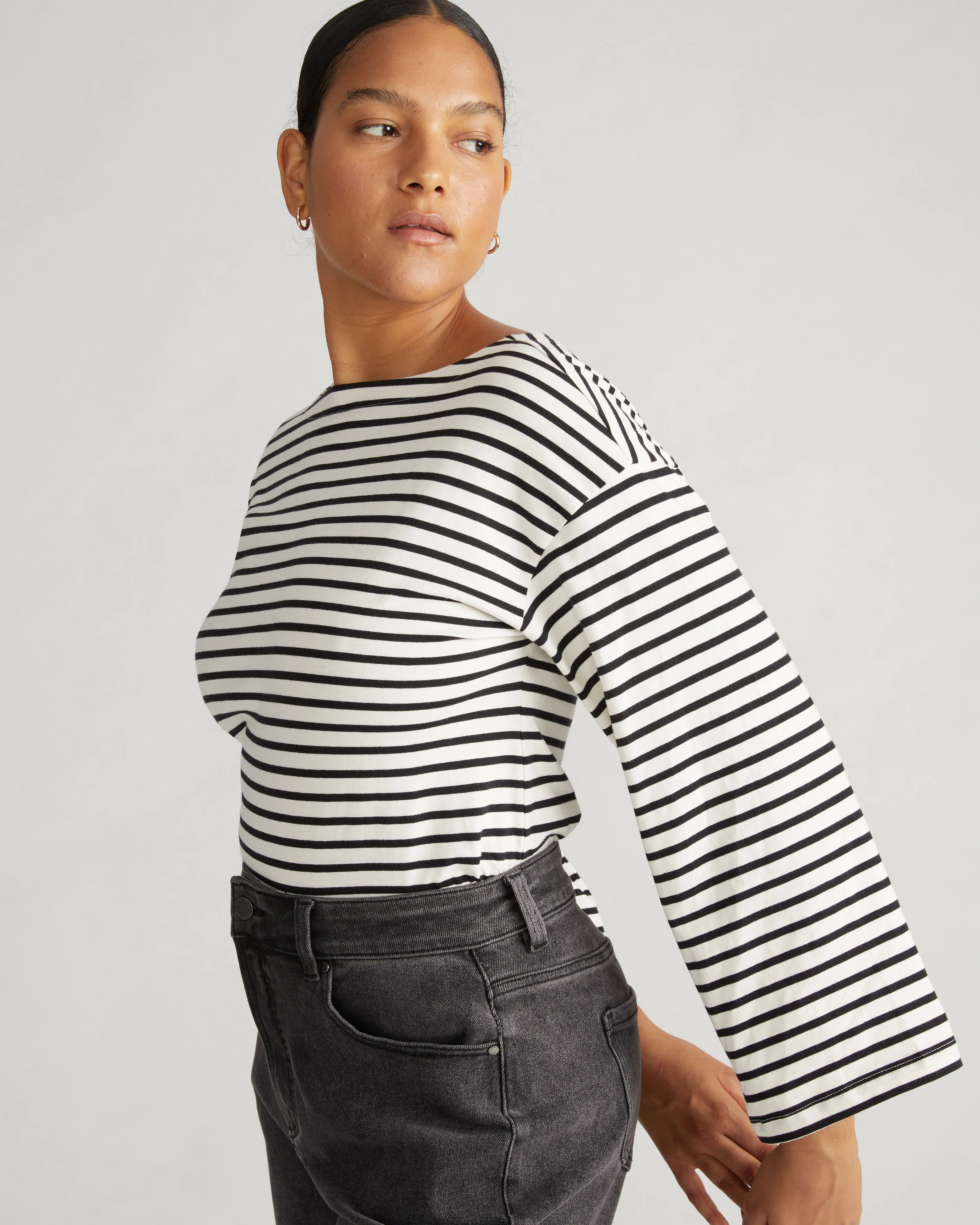 Montauk Breton Stripe Bell Sleeve Top - Ecru/Black Stripe | Universal Standard