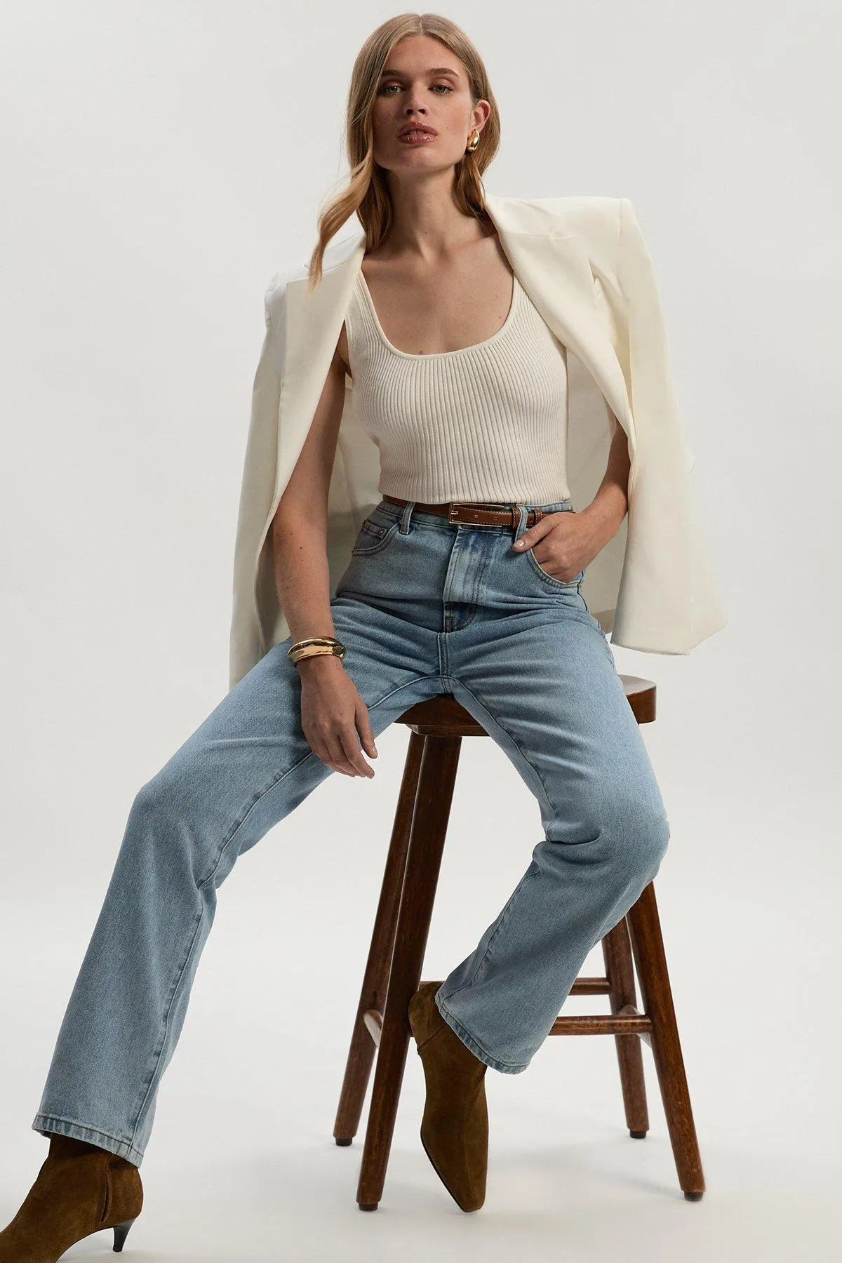 Rigid Denim  High Rise Straight Leg Jean | Karen Millen UK + IE + DE + NL