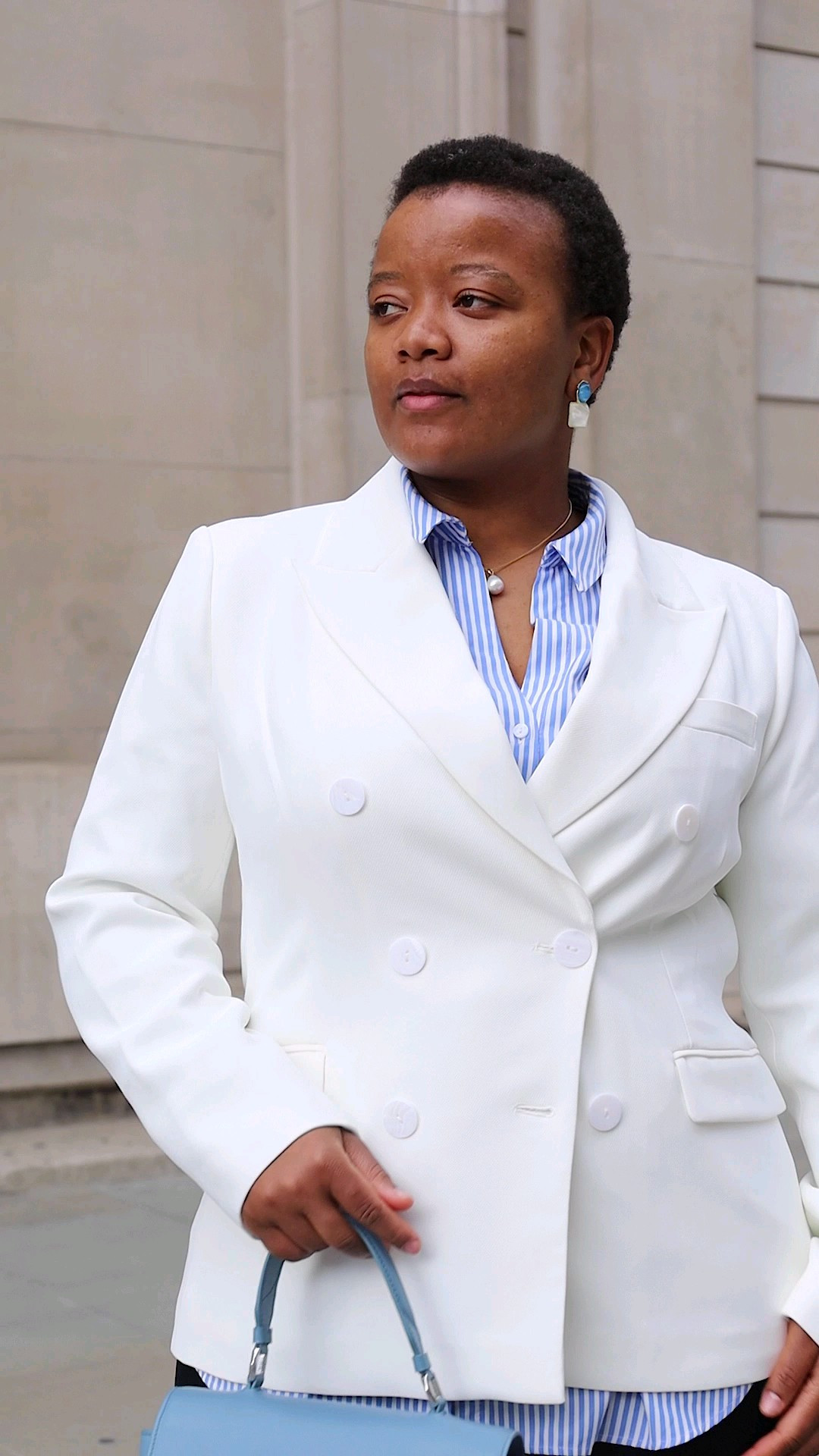 Crisp, clean and classic. This Mint Velvet double-breasted white blazer  (s14 uk true to size) paired with a striped button-down is perfect for effortless spring-to-summer style. A timeless layering piece for work or weekend. #LTKstyletip#LTKworkwear#LTKspringstyle#LTKeurope#LTKblackcreators

#LTKuk #LTKeurope #LTKworkwear