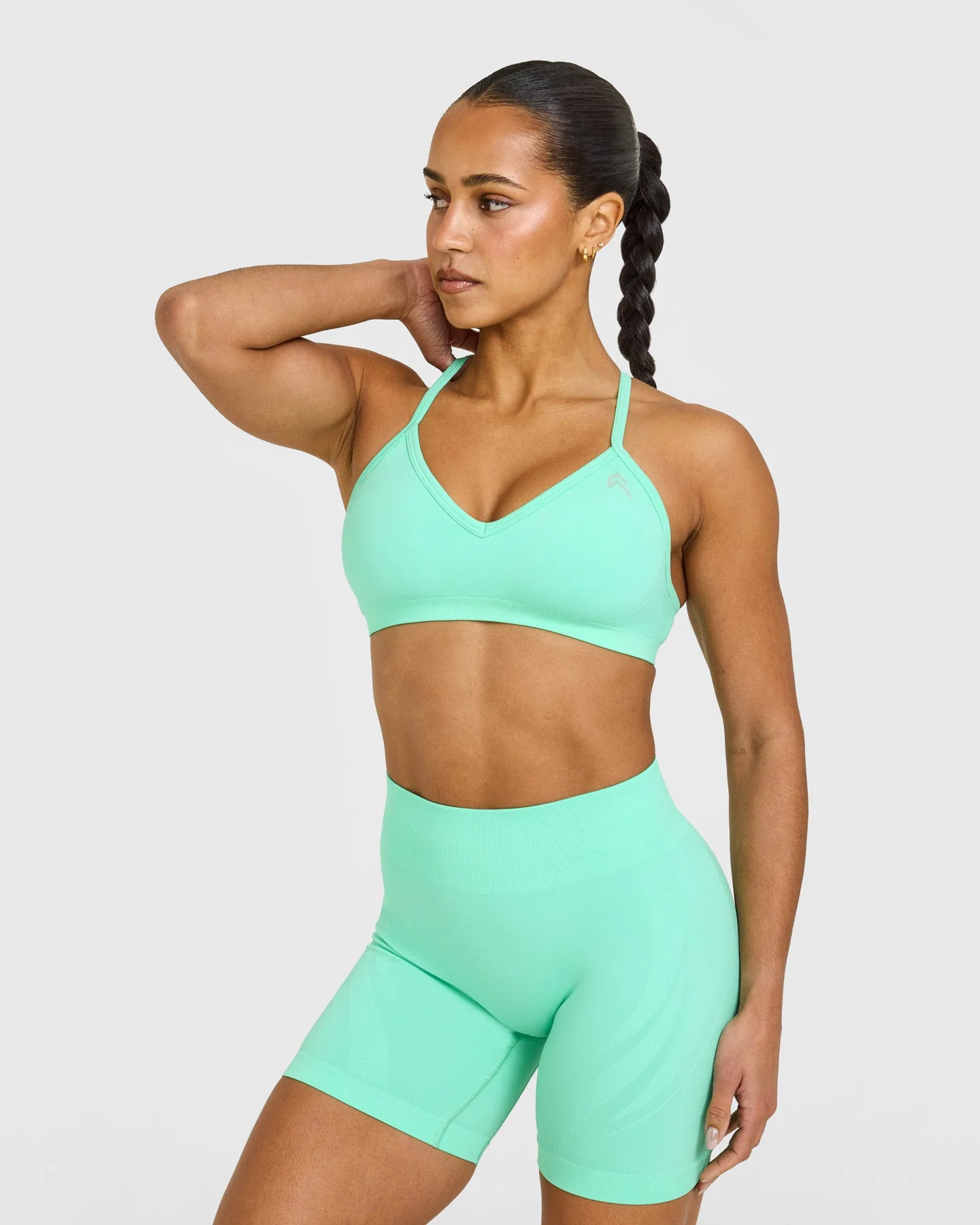 EnhanceLift™ Seamless Strappy Sports Bra with White Logo 
 Peppermint Green | Oner Active (UK / US)