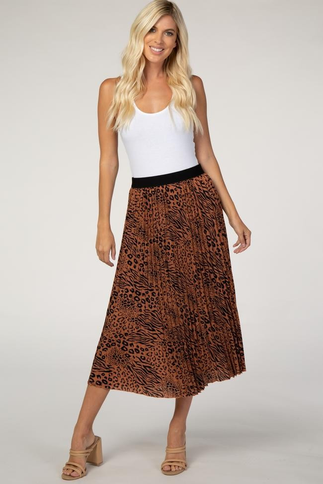 Brown Animal Print Pleated Skirt | PinkBlush Maternity