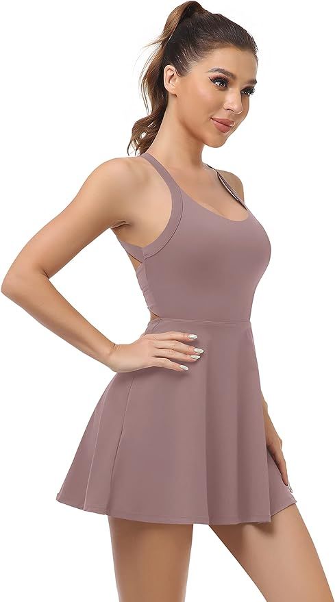 Womens Workout Tennis Dress with Built in Shorts and Bra Athletic Golf Activewear for Exercise | Amazon (US)