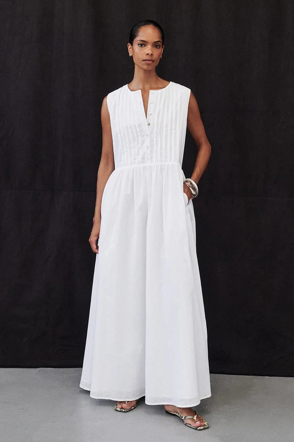 LARS WHITE PINTUCK LINEN MIDI DRESS | DISSH