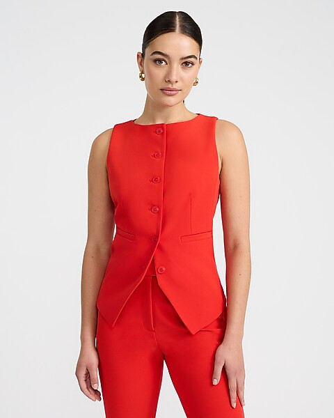 Signature Stretch Boat Neck Cutaway Blazer Vest | Express