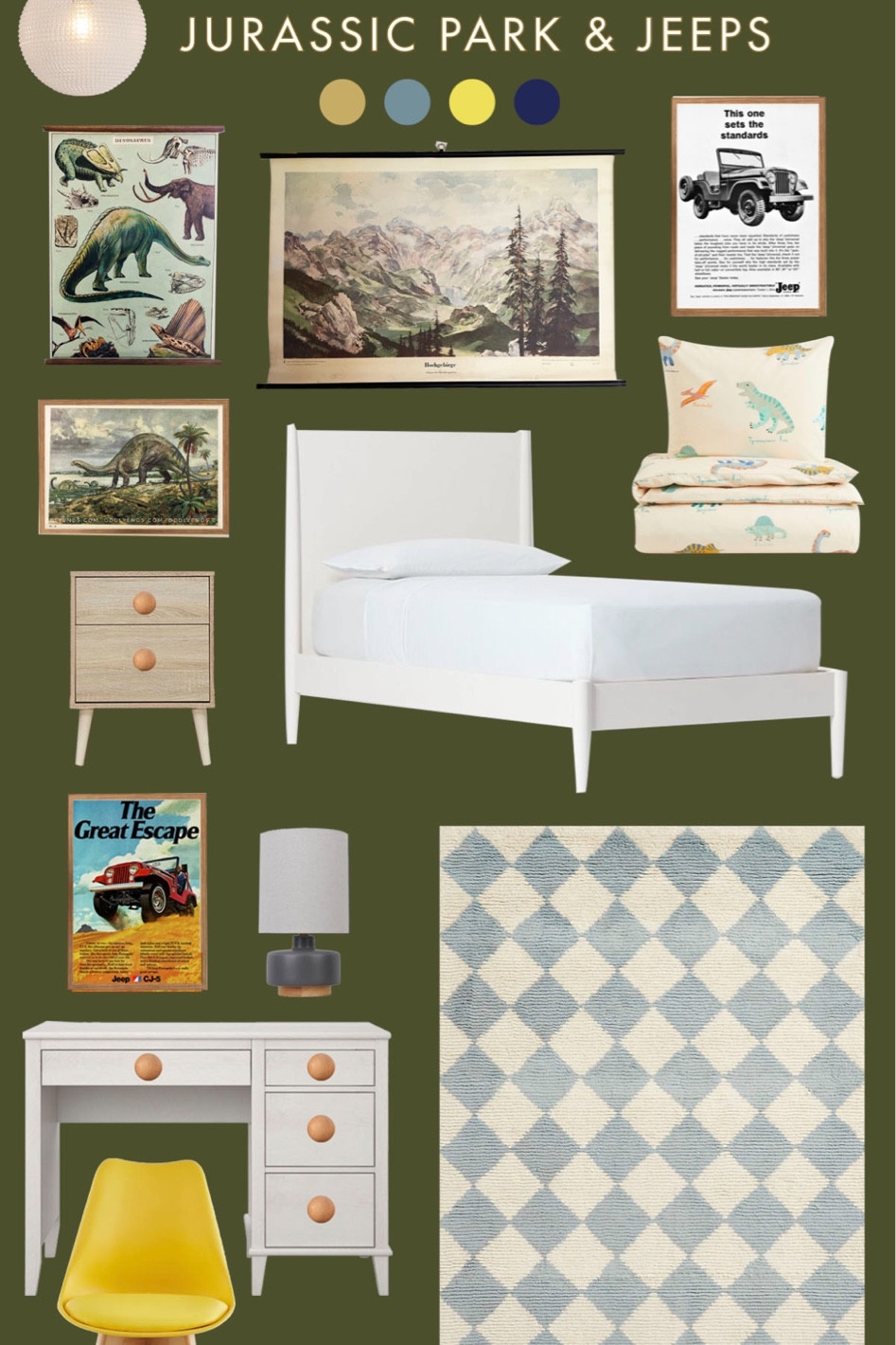 Such a fun combination for a kid room - dinosaurs and jeeps! I love this paired with a rich green (Inverness by Sherwin Williams is my fave!).

#LTKkids #LTKhome #LTKfamily