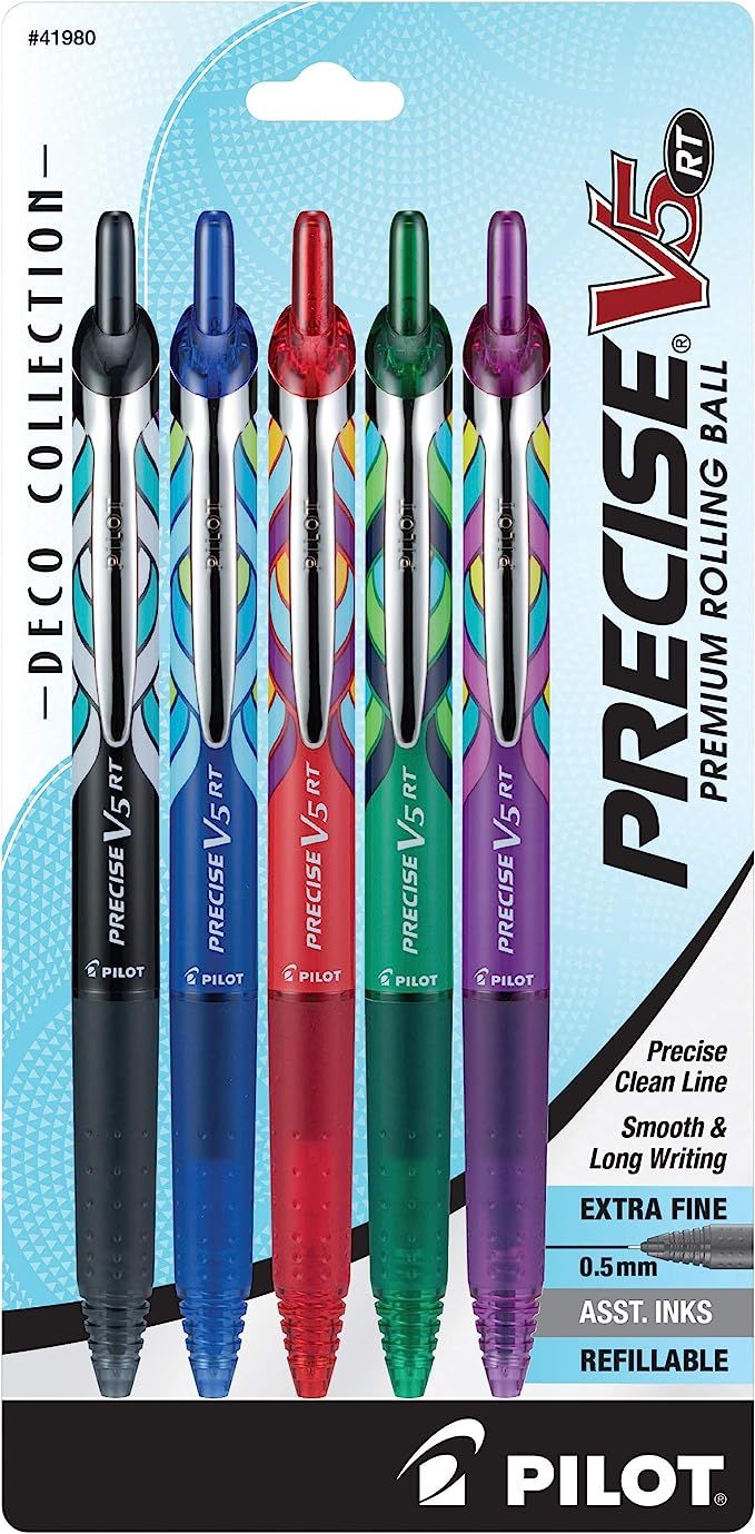 PILOT Precise V5 RT Deco Collection Refillable & Retractable Liquid Ink Rolling Ball Pens, Extra ... | Amazon (US)