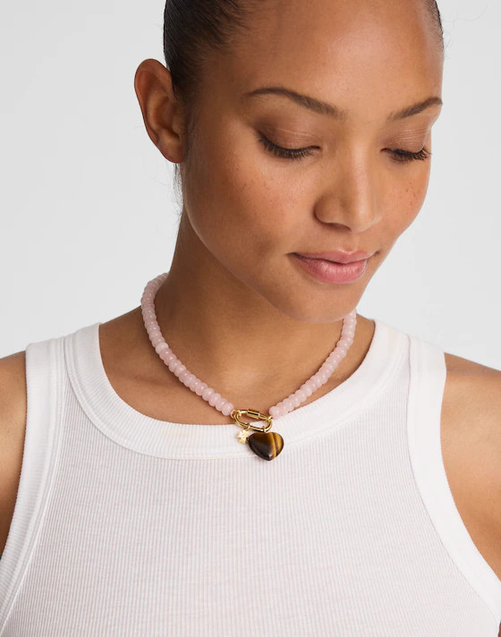 Semiprecious Beaded Heart Charm Necklace | Madewell