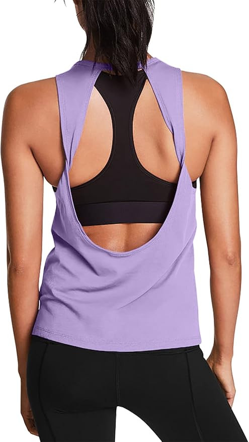 Mippo Workout Tops for Women Open Back Yoga Shirts Tank Tops Athletic Tops Gym Workout Clothes | Amazon (US)