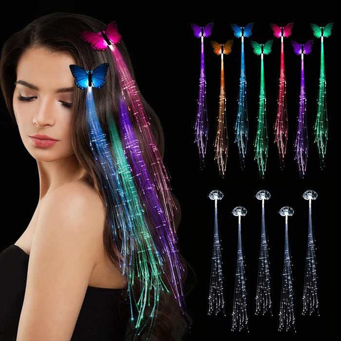 12 Pack Led Light Up Fairy Hair Accessories Braid Extension Butterfly Clips for Women Girls, Glow... | Amazon (US)