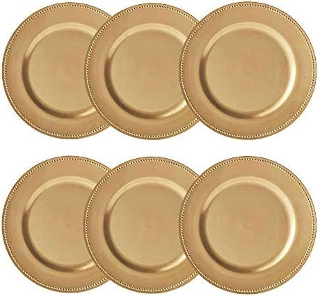 Round Beaded Decorative Charger Plates, 13 Inches Round, Set of 6, for Dining Table or Décor (Go... | Amazon (US)