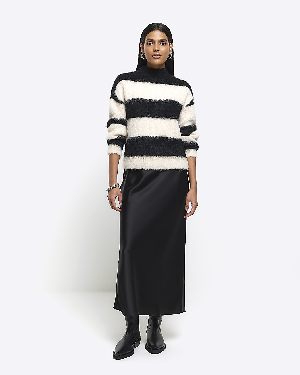 Black Satin Midi Skirt | River Island (UK & IE)