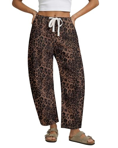GRAPENT Barrel Jeans for Women Trendy High Waisted Pull On Wide Leg Cropped Leopard Cheetah Print... | Amazon (US)