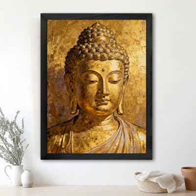 Black Framed Vintage Golden Buddha Statue Wall Art Retro Style Framed Prints | Wayfair North America