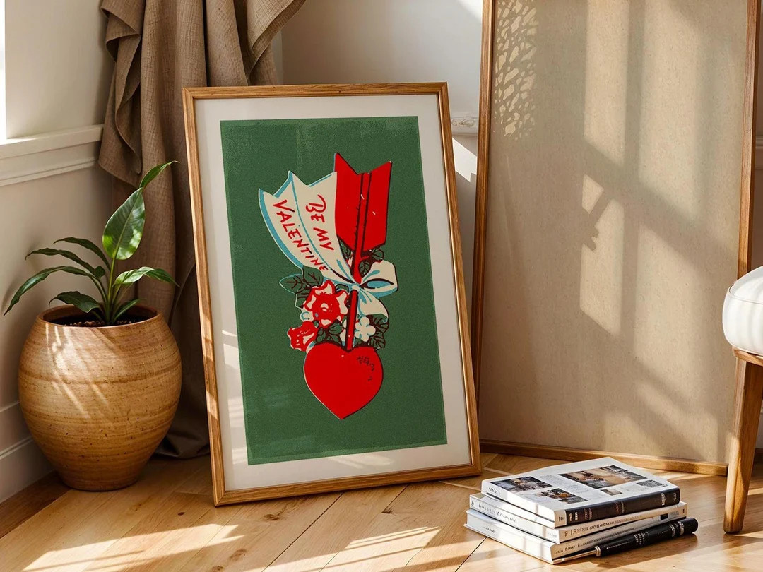 Retro Valentines Day Art Valentine Heart Print Be Mine Poster Kitchen Wall Art Valentine Home Dec... | Etsy (US)