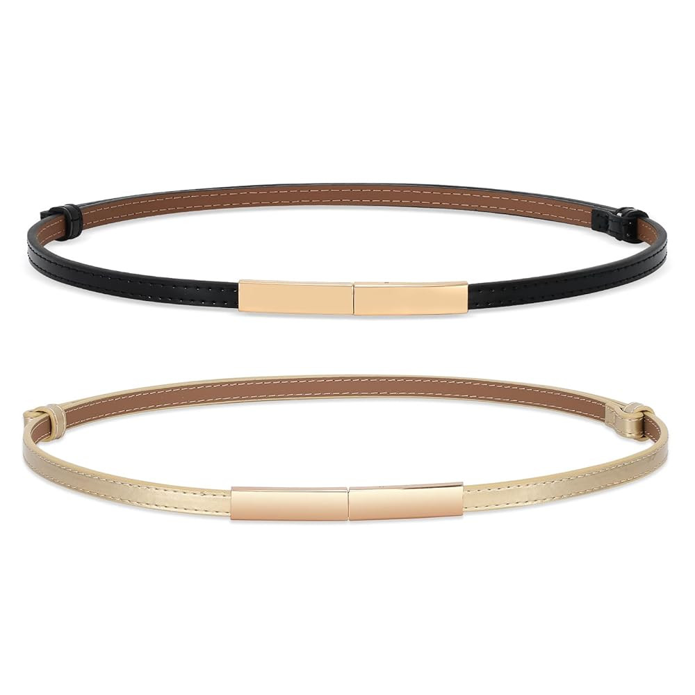 WHIPPY 2 Stück schmal Gürtel Damen Verstellbarer dünner Taillengürtel Schmaler Ledergürtel m... | Amazon (DE)