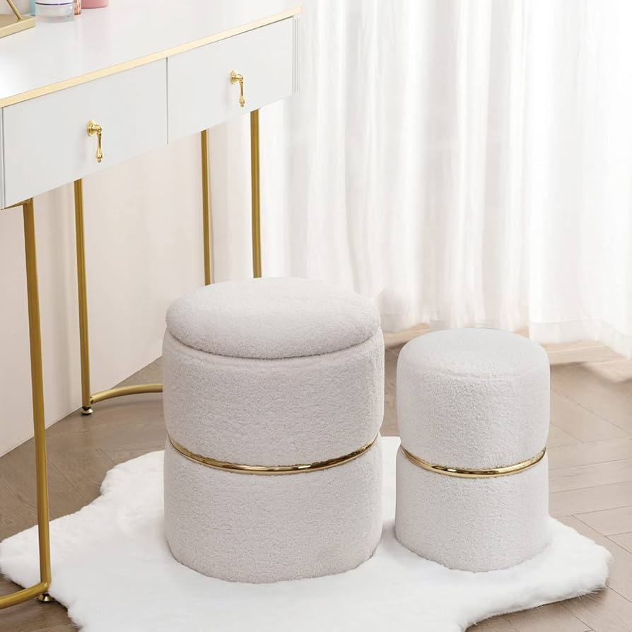 Furniliving 16" Height Round Ottoman Set of 2, Foot Rest Stool, Soft Fuzzy Sherpa Upholstered Ott... | Amazon (US)