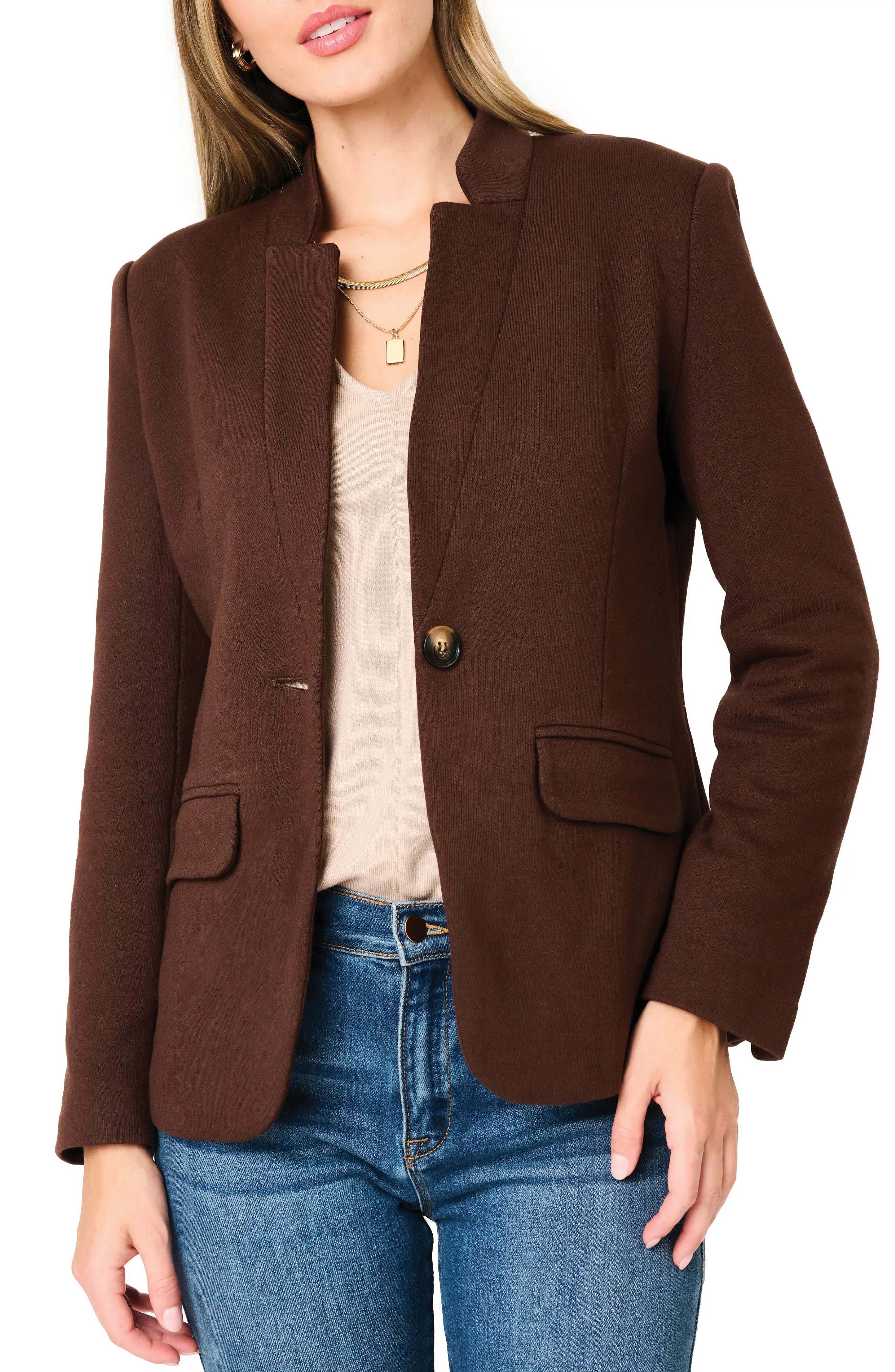 Inverted Notch Collar Cotton Blend Knit Blazer (Women) | Nordstrom | Nordstrom
