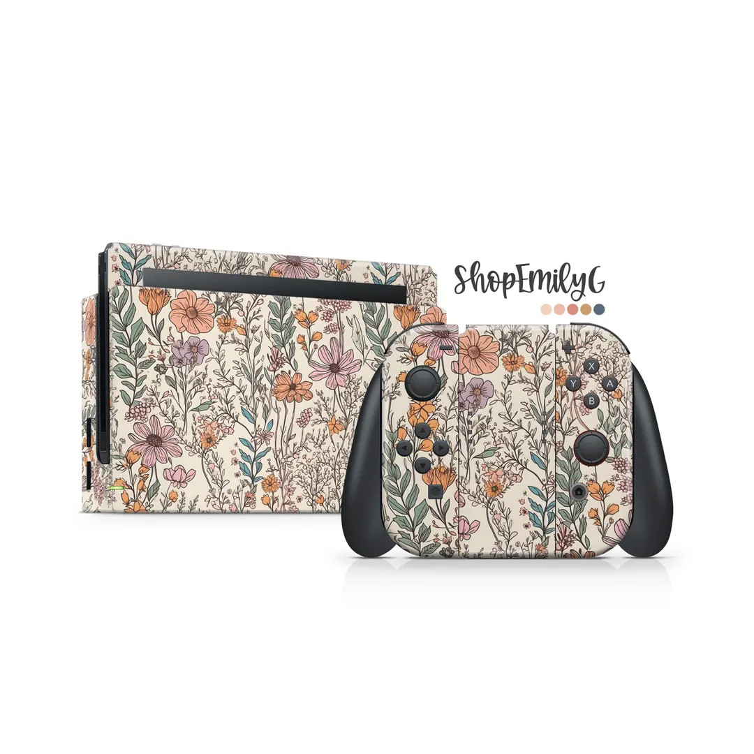Hand Drawn Wildflower Floral Nintendo Switch Skin Decal | Best Seller Vinyl Decal | High Quality ... | Etsy (US)