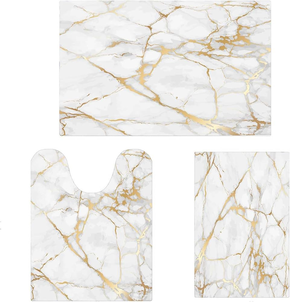 EMMTEEY Bathroom Rugs Sets 3 Piece, Gold White Marble Toilet Mats Bath Mat Set Non Slip Super Abs... | Amazon (US)
