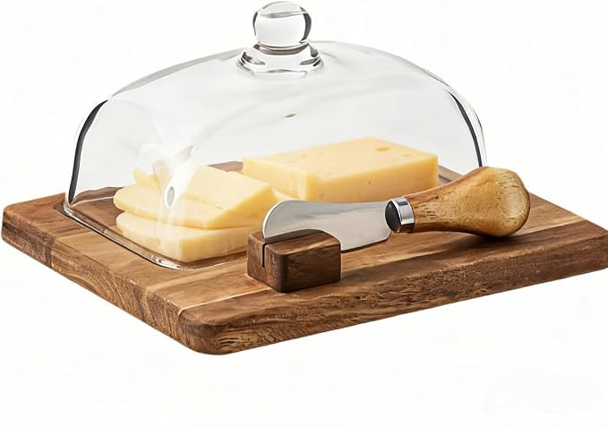 Countertop Wood Board Butter Dish Holder, Airtight Clear Butter Storage Tray Container, Vintage K... | Amazon (US)