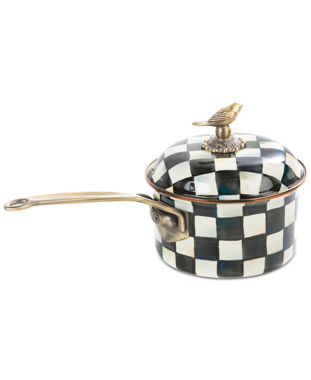 Mackenzie-Childs Courtly Check Enameled 2.5-Quart Saucepan - Black/white | Macy's