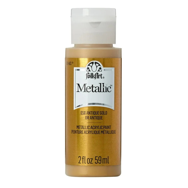 FolkArt Metallic Acrylic Craft Paint, Metallic Finish, Antique Gold, 2 fl oz | Walmart (US)