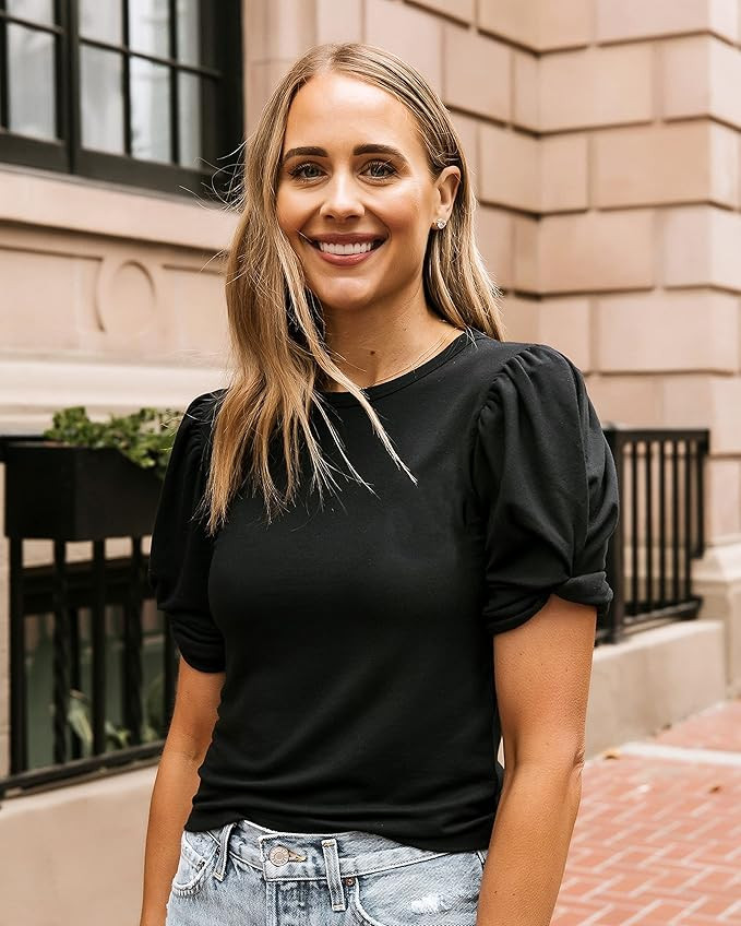 The Drop Women's Black Puff-Sleeve Top by @fashion_jackson | Amazon (US)