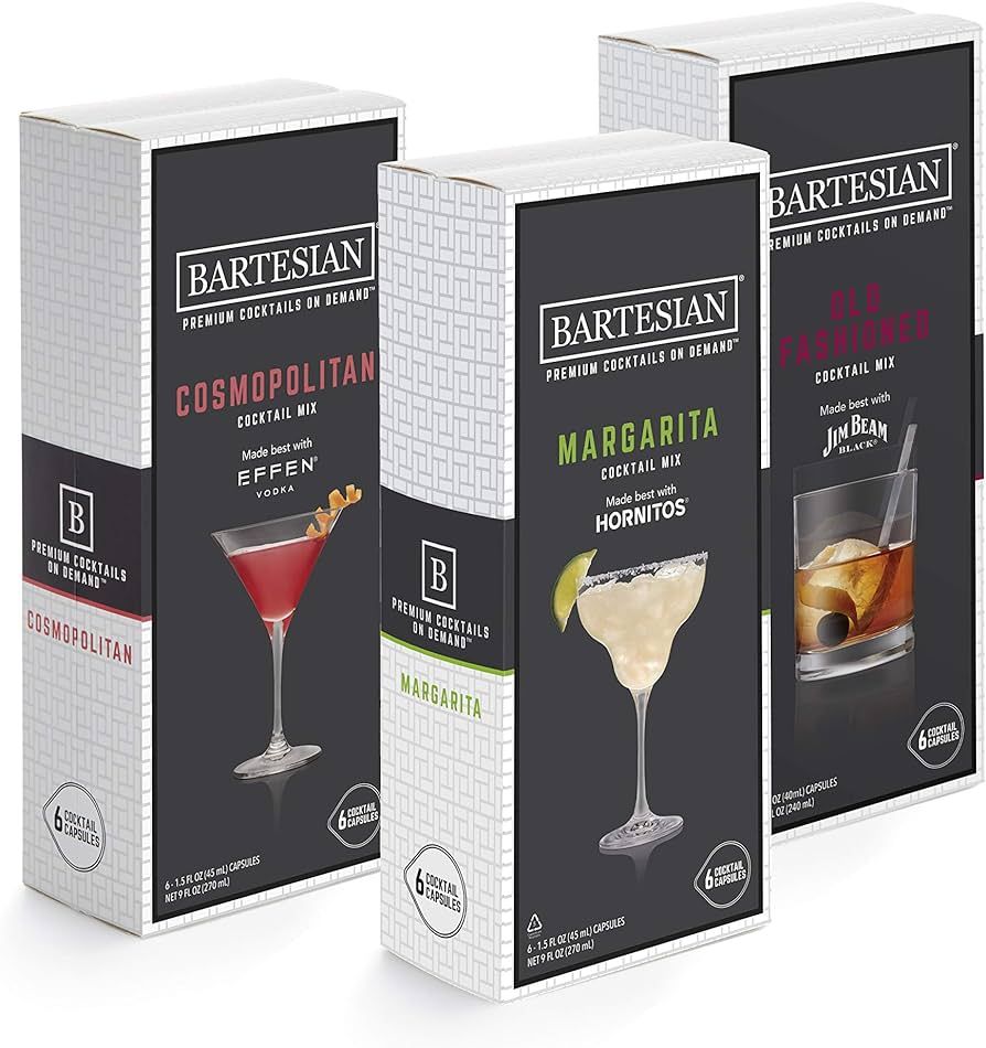 Bartesian Cosmopolitan, Margarita, and Old Fashioned Cocktail Mixer Capsules, Pack of 18 Cocktail... | Amazon (US)