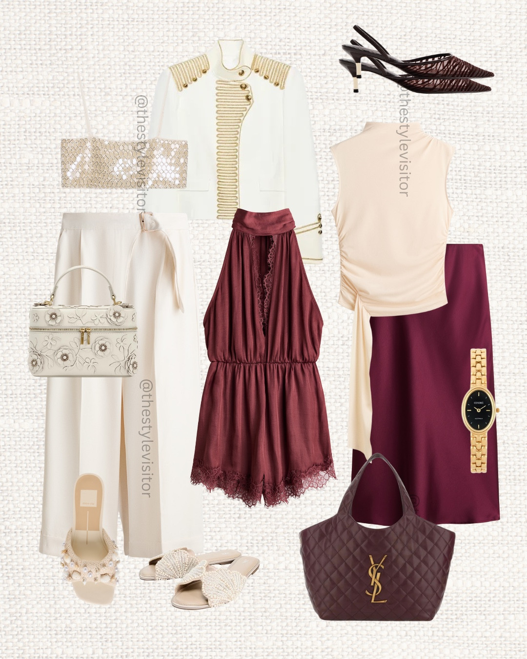 If you’re looking for timeless elegance… this edit is for you. 🤍🍷

Beautiful burgundy paired with creamy ivory and gold details never goes out of style. Perfect for dinners, weddings or elevated everyday dressing.

Save this post to come back later to shop.

Keywords: burgundy dress, ivory outfit, elegant fashion, cream trousers, gold details, YSL bag, feminine style, occasion outfit, classy wardrobe, chic outfit ideas, quiet luxury, H&M new in, Zara style, capsule wardrobe, neutral fashion, luxury inspired, timeless style, LTK fashion, evening outfit, fashion finds

#LTKdatenight #LTKstyletip