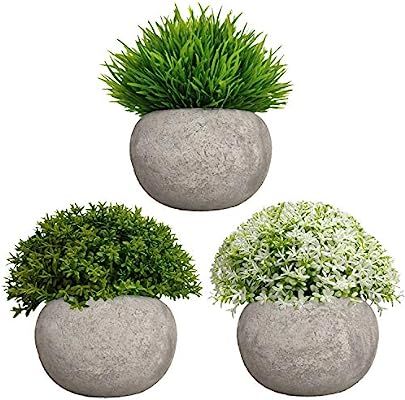 MIXCUTE Mini Artificial Plants 3 Pack Fake Plants Potted Faux Green Grass Flower Topiary Plants w... | Amazon (US)