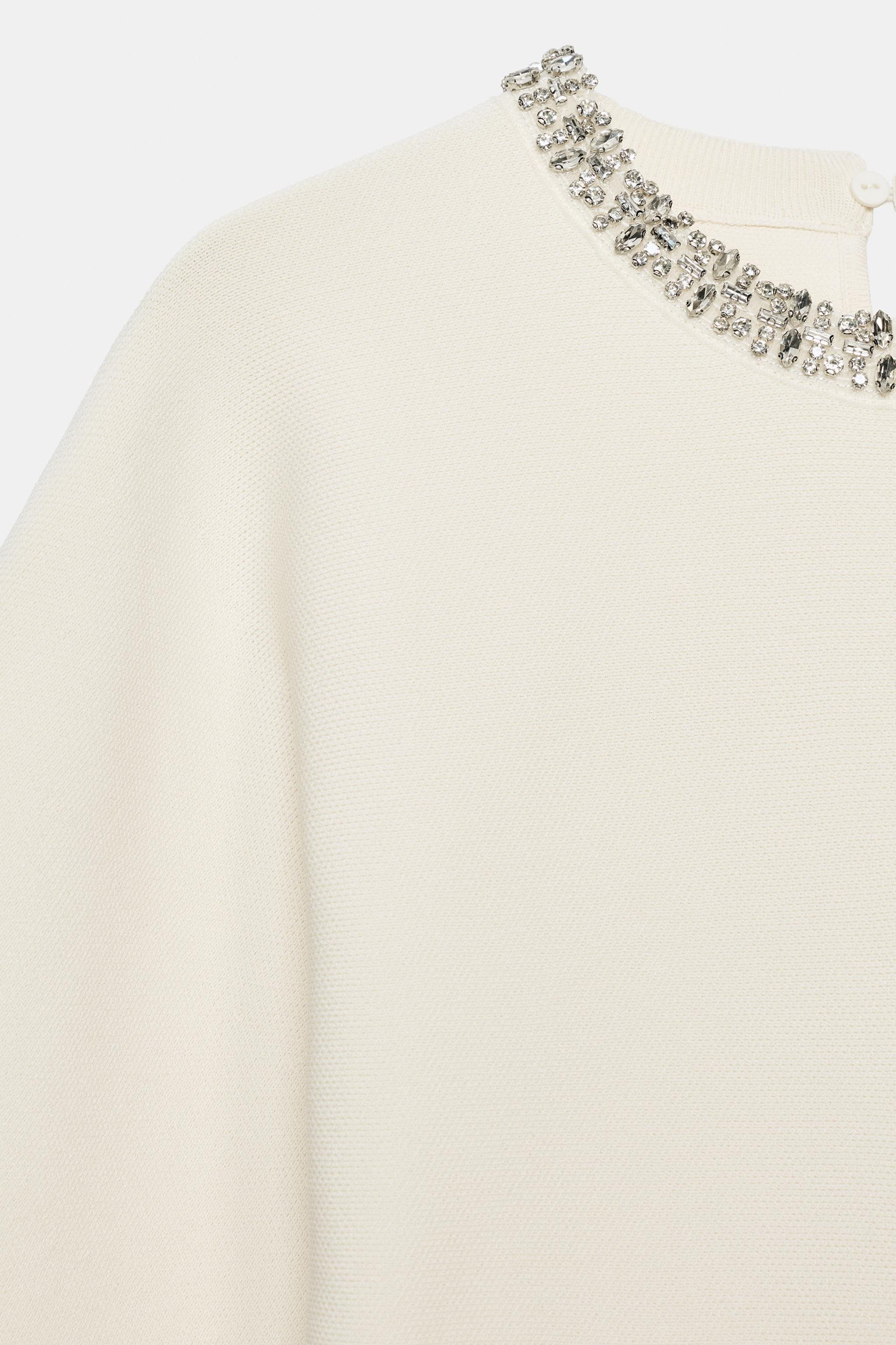 JEWELED NECK KNIT TOP | Zara US