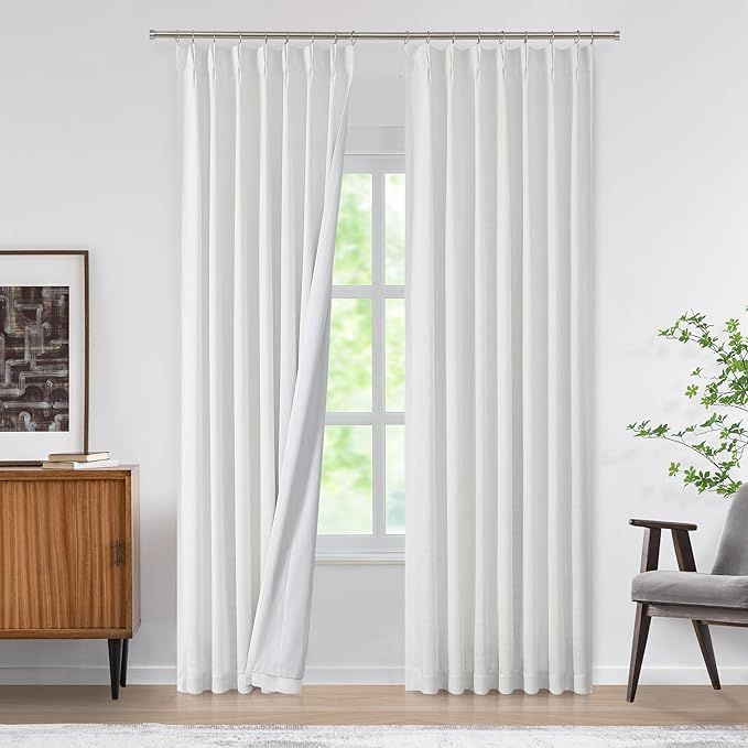 WEST LAKE White Bailey Pinch Pleat Blackout Curtain Panels with 100 Light Blocking Liners 95 Inch... | Amazon (US)