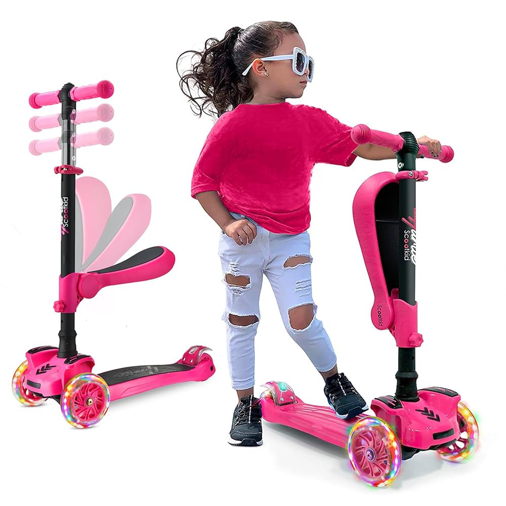 Hurtle 3-Wheeled Scooter for Kids - Wheel LED Lights, Adjustable Lean-to-Steer Handlebar, and Fol... | Amazon (US)