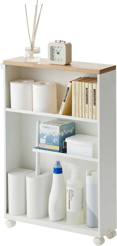 Yamazaki 4306 TOWER Rollwagen für das Badezimmer, weiß, Stahl/Holz, Minimalistisches Design | Amazon (US)
